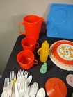 Vintage Child Play Dishes Plastic metal Flatware  Accessories- Lot Of 90 Pieces