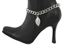 2pcs Women Silver Metal Boot Chain Bracelet Shoe Bean Bling Leaf Charm Anklets