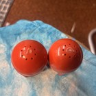 Vintage Salt   Pepper Shaker Set Rocket Atomic 1950s Red Plastic Retro Space Age