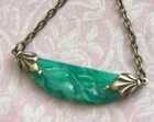 Vintage Necklace Antique Green Peking Floral Czech Glass Art Deco Pendant