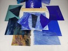 Stained Glass Lot  Blue Navy Light Ripple Clear Panel Sheet Pieces Vintage Swirl