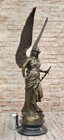 Roman Winged Goddess Warrior Of Victory Nike Signed Bronze Statue Sculpture Deco