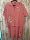 Vintage 80s Nikki Women   s 2 Pc Outfit Red   White Floral Shirt   Pants Xl  20 