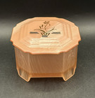 Antique Ramses Art Deco Pink Satin Glass Vanity Powder Jar Celluloid Lid