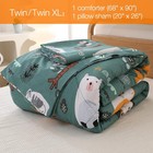 Green Forest Animals Kids Comforter Set Twin Size  2 Piece Woodland Printed Micr