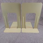 Set Of 2 Vtg Tan Industrial Metal Book Ends Library School Minimalist 9  Tall