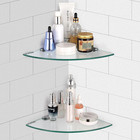Glass Corner Shower Shelves 9 5x9 5 In  Zinc Alloy Brackets  Set Of 2