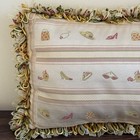 Vintage Shabby Chic Lumbar Pillow Embroidered Ribbon Fashion Fringe Trim Fashion