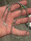 Sterling Silver 3mm Navajo Pearl Turquoise Round Beaded Oxidized Necklace  925