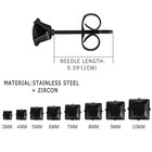 8pairs Men Women Black Stainless Steel 3mm-10mm Square Cz Piercing Earrings Stud