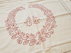 Pair Antique Victorian Red Work Embroidered Pillow Layover Shams Leafy Scroll