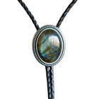 Hand Made Nature Labradorite Stone Western Cowboy Leather Bolo Neck Tie