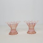 Vintage Pair Of Fostoria Heirloom Pink Opalescent Glass Candle Stick Holders