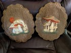 Vtg Two Mushroom Plaque Hanger Wall Decor Art 1970s Retro  pressed Foam 8x10 3d
