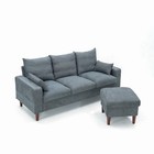 Modern 3 Seater Sofa Couch With Ottoman And Arm Pockets Set In Gray Fabric