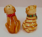 Vintage Ceramic Dog   Cat Salt   Pepper Shakers Wearing Scarf