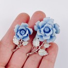 Vtg 1940s Brooch Pair Blue Rose German Ges Gesch Molded Floral Mid Century Pin
