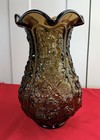 Vtg Imperial Glass Smoke Brown Poppy Show Vase 12 25    Ruffled Crimped Art Glass