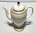 Wedgwood Colonnade Tall Coffee Pot Bone China England Gold Gilt