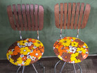 2 Mcm Bar Stools Atomic Chrome Wood Slat Back Floral Swivel Retro Comfort Line