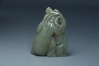 China Antique Qing Dynasty Old Hetian Jade Carved Boy Dog Figurines
