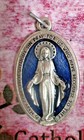 Large Miraculous Medal - 1 25 X  75   Oxidized Italian Silver Cast   Blue Medal 