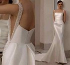 Elegant Pearls Mermaid Wedding Dresses Square Neck Sleeveless Satin Bridal Gowns