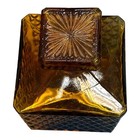 Vtg Amber Glass Decanter Bottle 5    Diamond Pattern Square Stopper 1970   s Taiwan