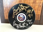 Bryan Trottier Denis Potvin Signed Autographed Ny Islanders Hockey Puck Hof