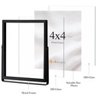 4x4 Floating Picture Frame With Double Real Glass Cover  4x4 Inch Black 1-pack