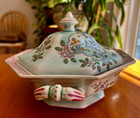 Antique Adams Calyx Ware Singapore Bird 2744 Covered Dish Red Back Stamp  2 