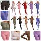 Women Jumpsuit Sexy Romper Long Sleeve Bodysuit Pajamas Footed Unitard Sheer