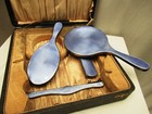 Antique Sterling Silver And Guilloche Enamel Dressing Set Vanity Set 4 Pc Old  