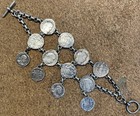 12 Coin Sterling Silver Greek Coins Vintage Antique Bracelet