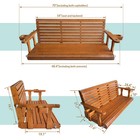 5ft Wooden Porch Swing 3-seater bench Swing With Cupholders heavy Duty 800 Lbs