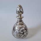 Antique Art Nouveau Glass Vanity Perfume Bottle Stopper Sterling Silver Overlay