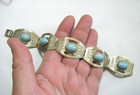 Vintage 70s Taxco Mexico Czech Glass Dragon Egg Cabs Large Panels Bracelet