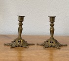 Antique Vintage Pair Of French Candlestick Holders Brass 3 50    Tall Early 1900