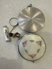 Guilloche Enamel Compact  Mirror   Lipstick Holder Vintage