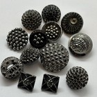 Antique Black Glass Button Lot Silver Tint Imitating Cut Steel Victorian Era