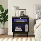 Led Bedside Table With Drawer Storage Nightstand Flip Hidden Door Bedroom Black