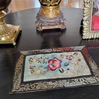 Antique Vintage Silk Embroidery Mat Floral Embroidered Fabric Textile Art
