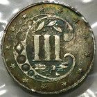 1862 3c Silver Three Cent - Iridescent Blue Rainbow Toning  R1906