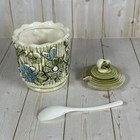 Vintage Inarco Green Blue Flowers E-3855 Sugar Bowl  with Spoon