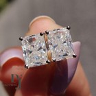 Moissanite Solitaire Stud Earrings 2 Carat Radiant Cut Vvs1 Solid 14k White Gold