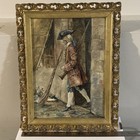 Antique Watercolour Painting British Soldier In Beautiful Hand Carved Wood Frame
