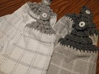 Set Of 2 Hanging Kitchen Dish Towels W Tops Towel Gray  White Crochet Handmade