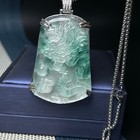 Real Natural Ice Green Jade Jadeite Carved Dragon Pendant necklace