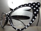 Vintage Retro Cat Eye Style Clear Lens Eye Glasses Black   White Polka Dot Frame