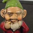 Vintage Japan Chalkware Gnome Figurine Red Green Elf Pixie Brownie Decor Ornamen